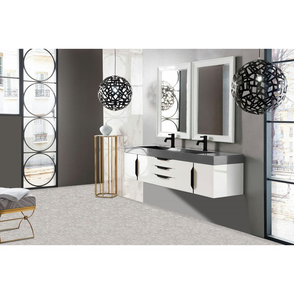 Mercer Island 72" Double Vanity  White Black w/Dusk Gray  Composite Top