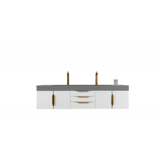Mercer Island 72" Double Vanity  White Radiant Gold w/Dusk Gray  Composite Top