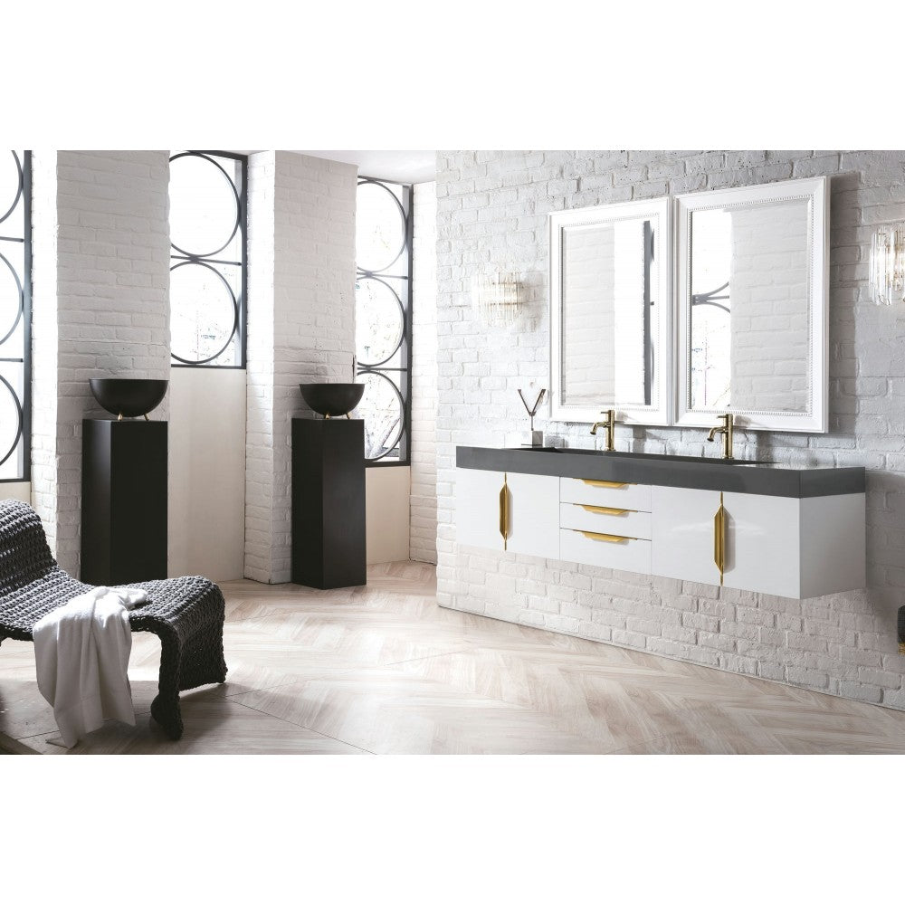 Mercer Island 72" Double Vanity  White Radiant Gold w/Dusk Gray  Composite Top