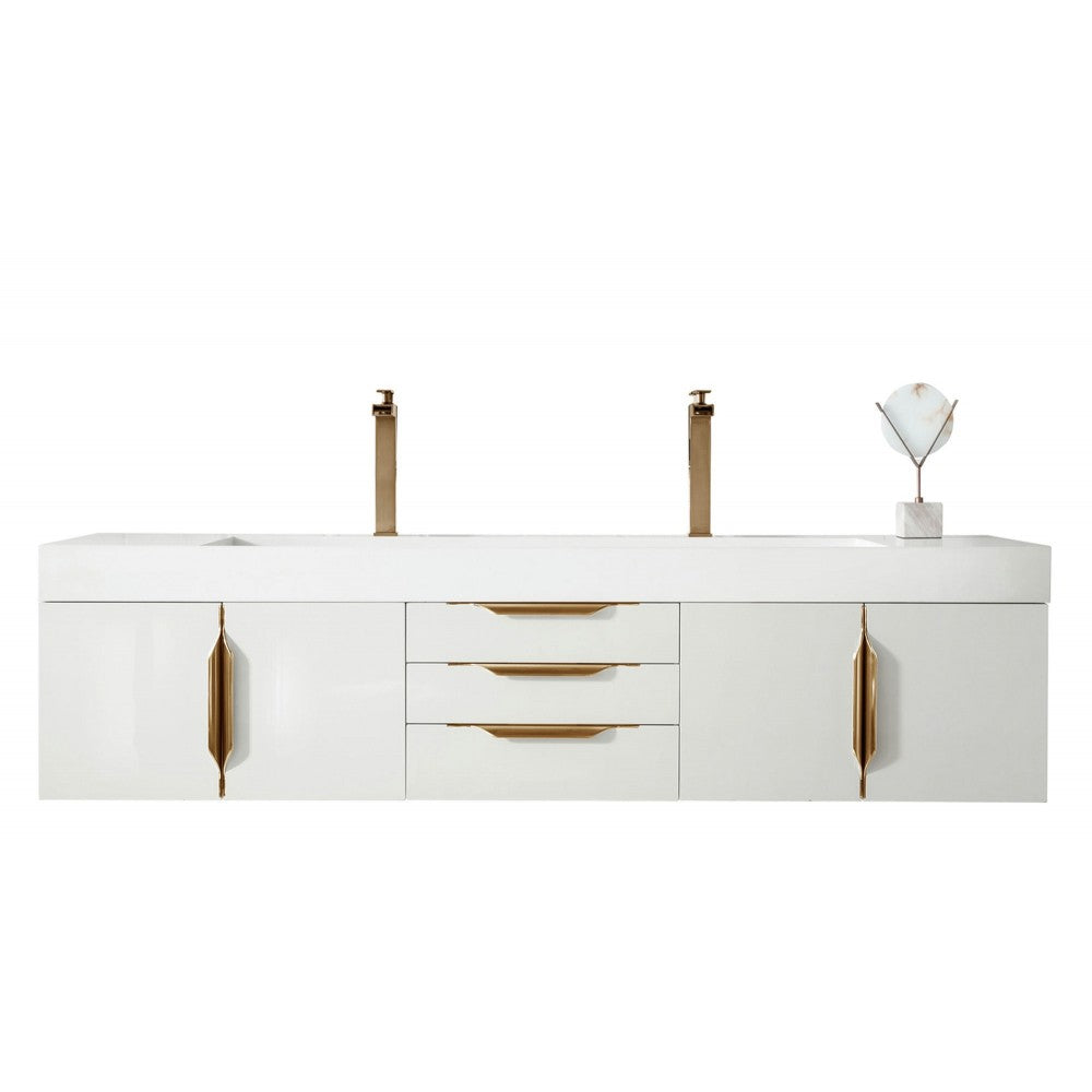 Mercer Island 72" Double Vanity  White Radiant Gold w/ White Composite Top
