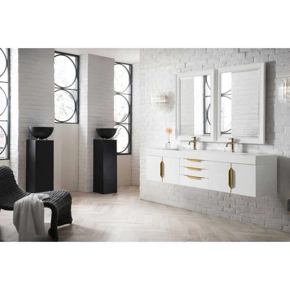 Mercer Island 72" Double Vanity  White Radiant Gold w/ White Composite Top