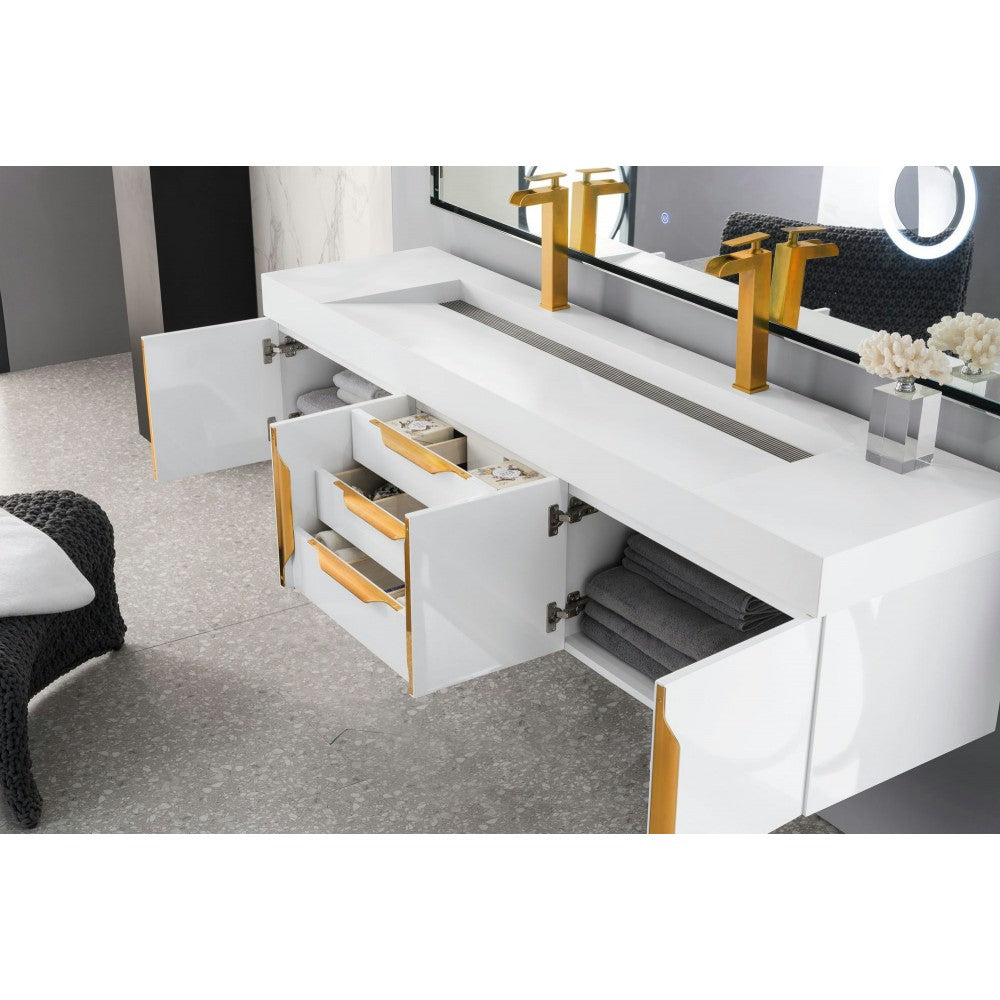 Mercer Island 72" Double Vanity  White Radiant Gold w/ White Composite Top