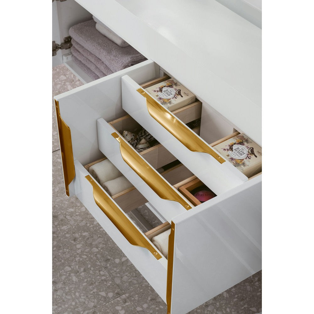 Mercer Island 72" Double Vanity  White Radiant Gold w/ White Composite Top