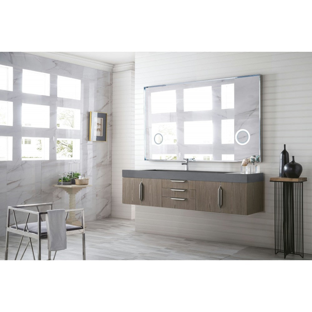 Mercer Island 72" Single Vanity, Ash Gray w/ Dusk Gray Glossy Composite Top