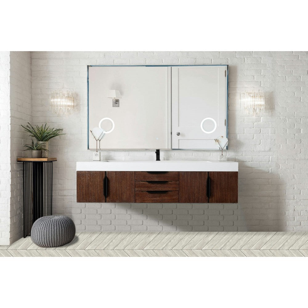 Mercer Island 72" Single Vanity Coffee Oak Black w/Glossy White Composite Top