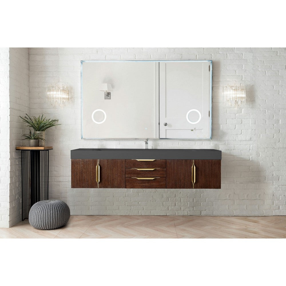 Mercer Island 72" Single Vanity Coffee Oak Radiant Gold,Dusk Gray Composite Top