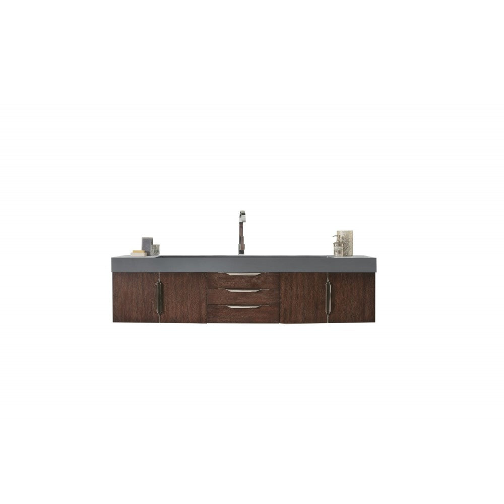 Mercer Island 72" Single Vanity, Coffee Oak w/ Dusk Gray Glossy Composite Top