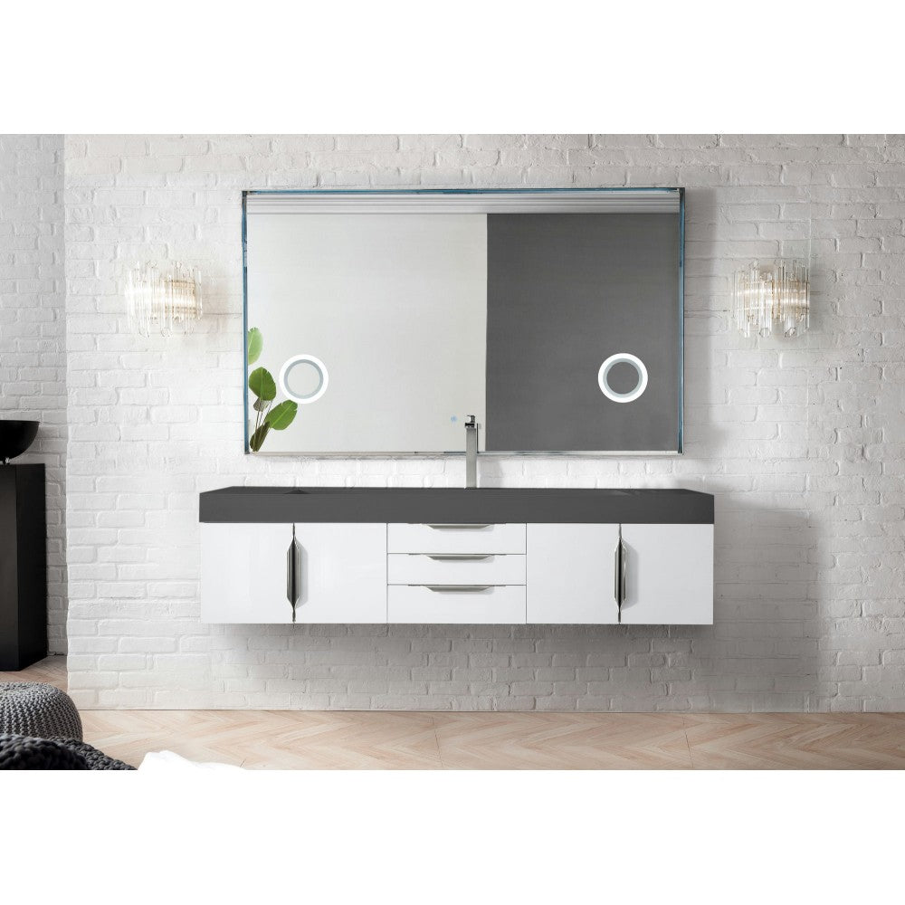 Mercer Island 72" Single Vanity, Glossy White w/ Dusk Gray Glossy Composite Top