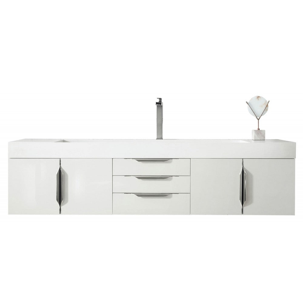 Mercer Island 72" Single Vanity, Glossy White w/ Glossy White Composite Top