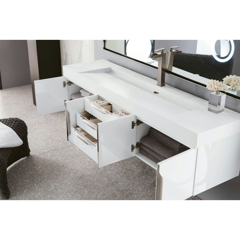 Mercer Island 72" Single Vanity, Glossy White w/ Glossy White Composite Top