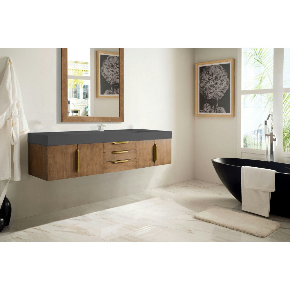 Mercer Island 72" Single Vanity Latte Oak Radiant Gold,Dusk Gray Composite Top