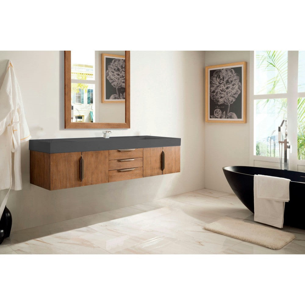 Mercer Island 72" Single Vanity, Latte Oak w/ Dusk Gray Glossy Composite Top