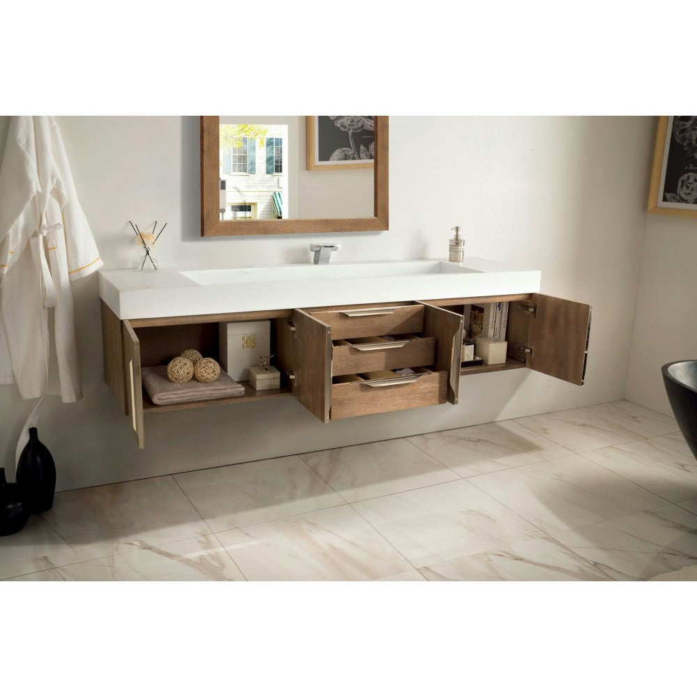 Mercer Island 72" Single Vanity, Latte Oak w/ Glossy White Composite Top