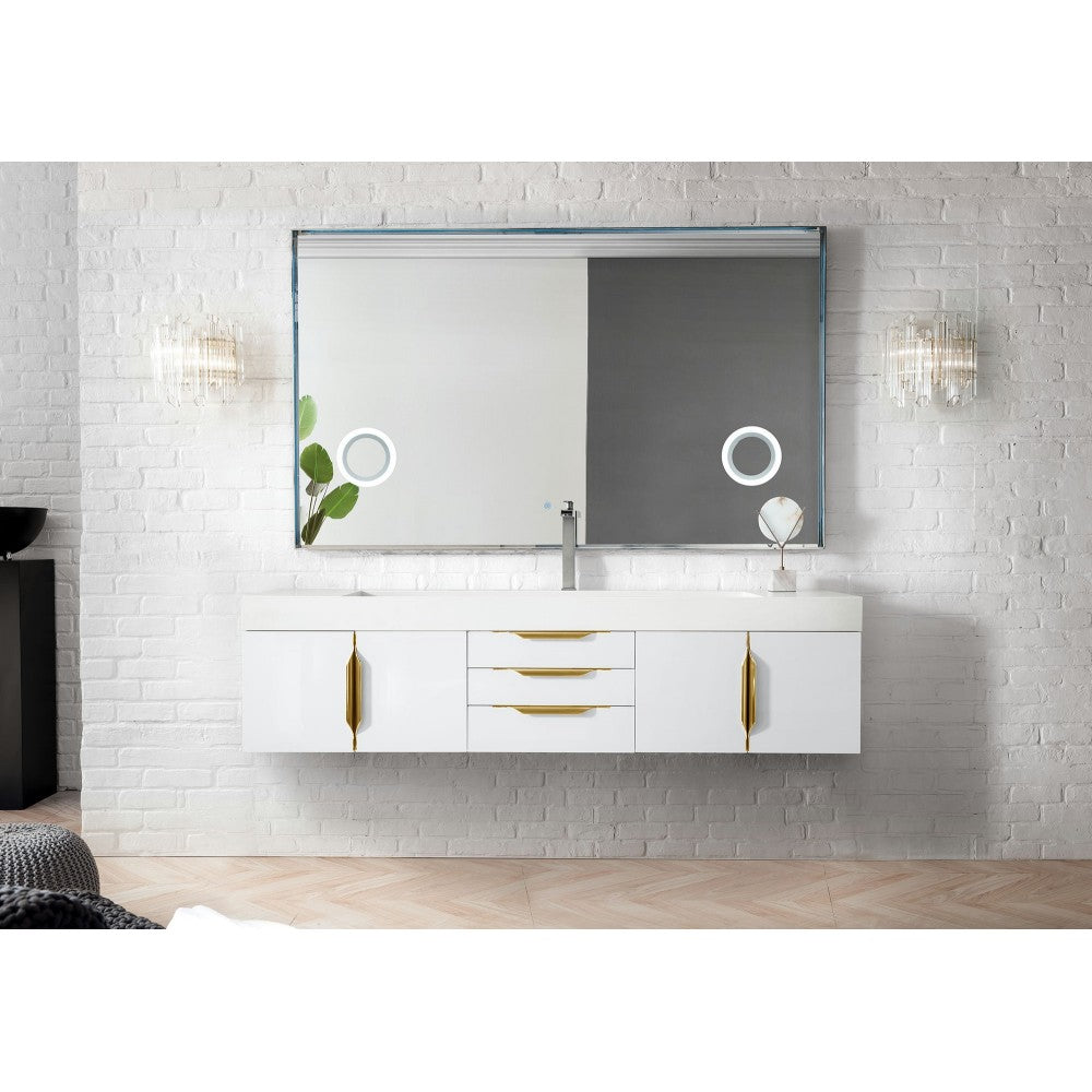 Mercer Island 72" Single Vanity  White Radiant Gold w/ White Composite Top