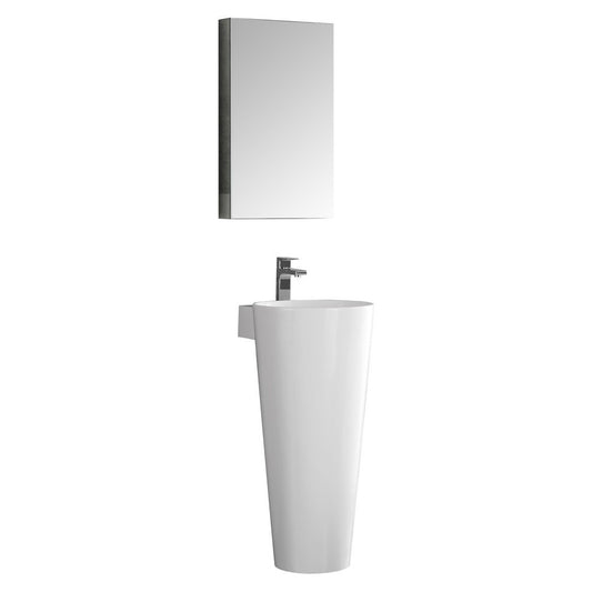 Messina 16" White Pedestal Sink w Medicine Cabinet - Modern Bathroom Vanity