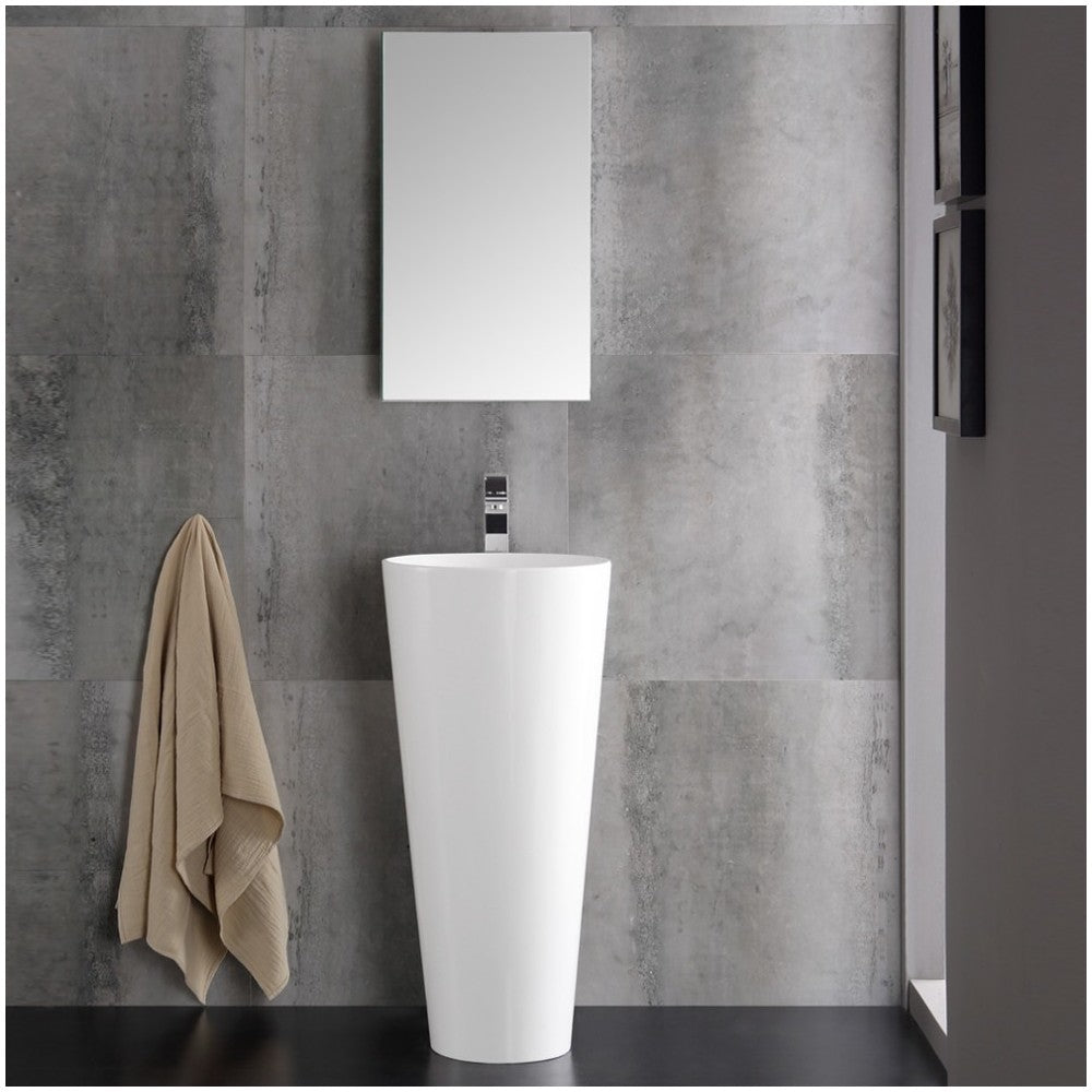 Messina 16" White Pedestal Sink w Medicine Cabinet - Modern Bathroom Vanity