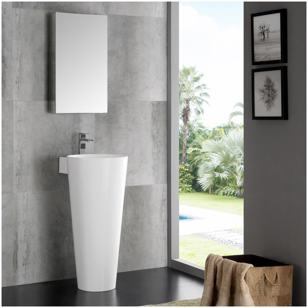 Messina 16" White Pedestal Sink w Medicine Cabinet - Modern Bathroom Vanity