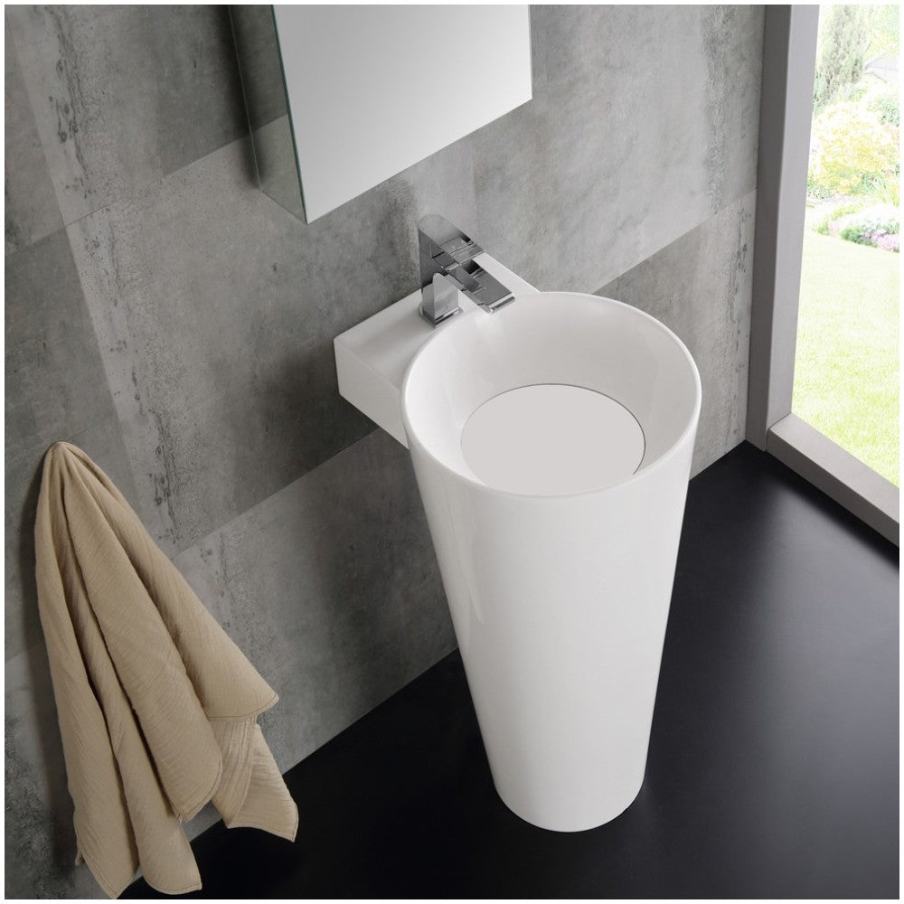 Messina 16" White Pedestal Sink w Medicine Cabinet - Modern Bathroom Vanity