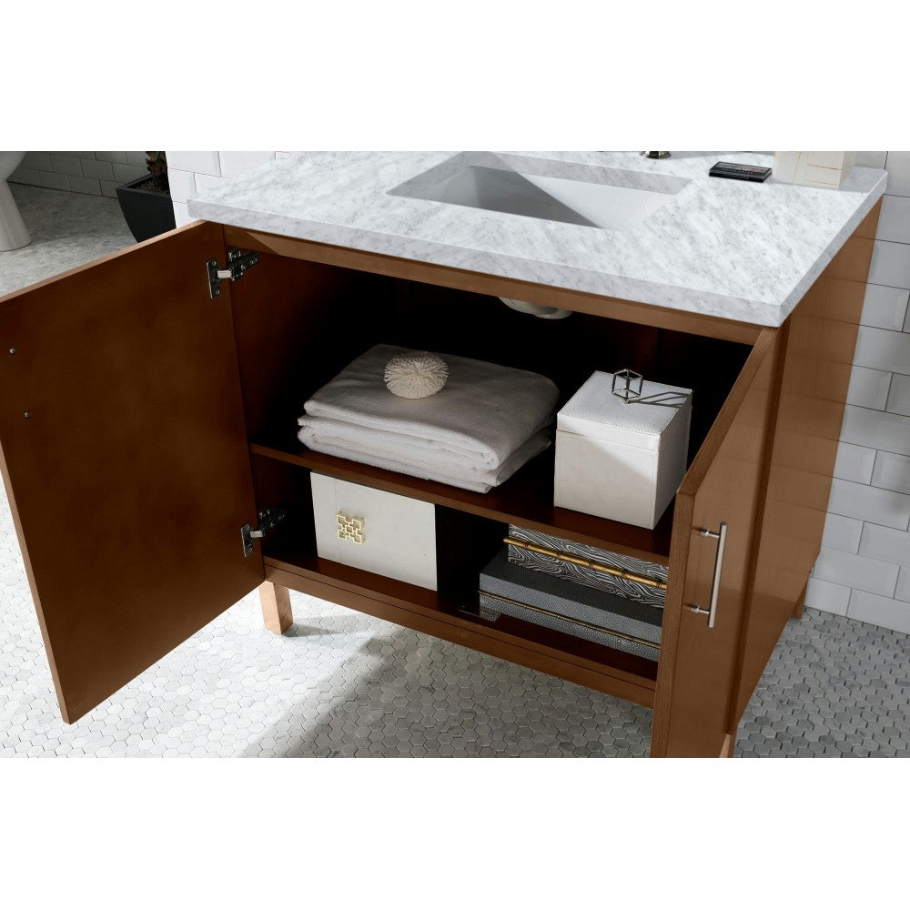 Metropolitan 36" American Walnut Single Vanity w/ 3 CM Carrara Marble Top