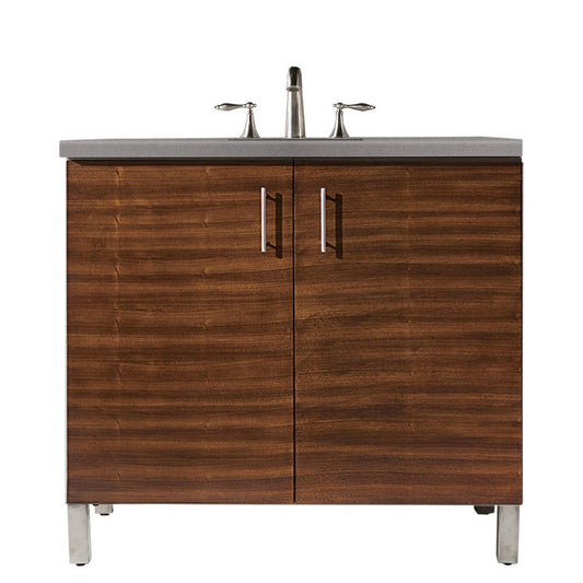 Metropolitan 36" Single Vanity, American Walnut, w/ 3 CM Gray Expo Quartz Top
