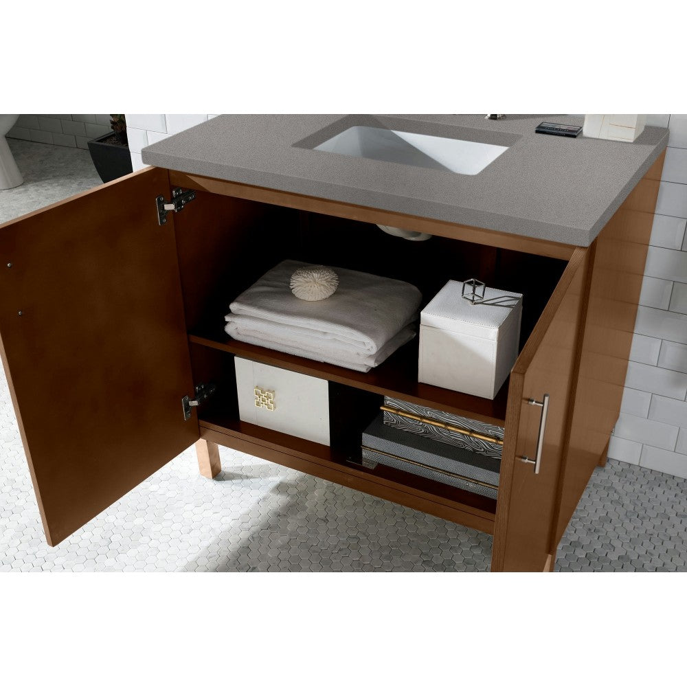 Metropolitan 36" Single Vanity, American Walnut, w/ 3 CM Gray Expo Quartz Top