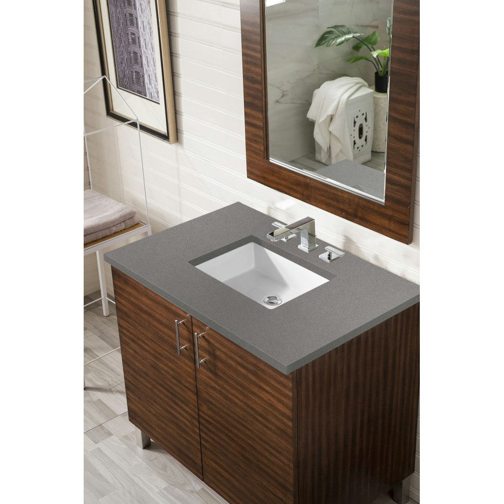 Metropolitan 36" Single Vanity, American Walnut, w/ 3 CM Gray Expo Quartz Top