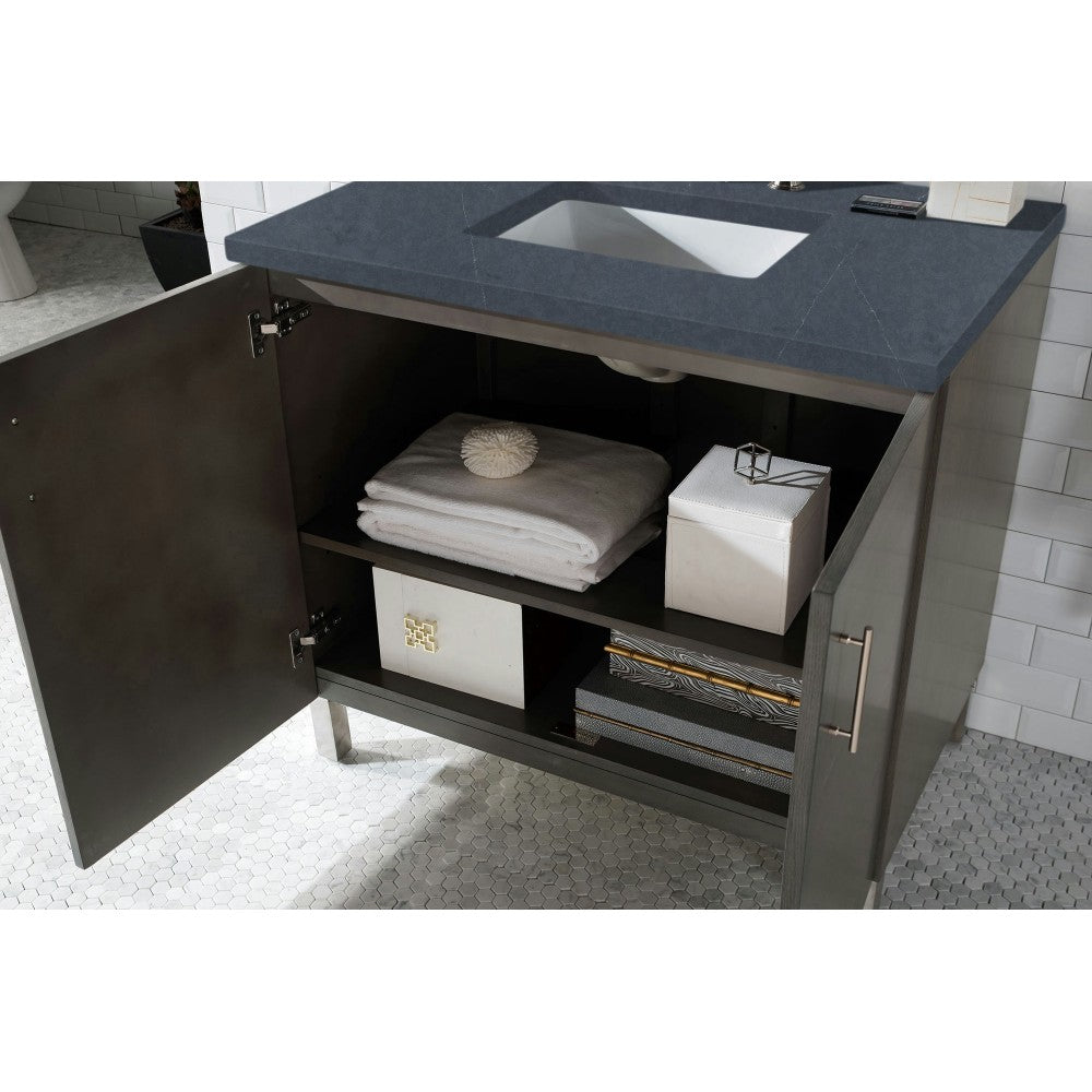 Metropolitan 36" Single Vanity Silver Oak w/ 3 CM Charcoal Soapstone Quartz Top