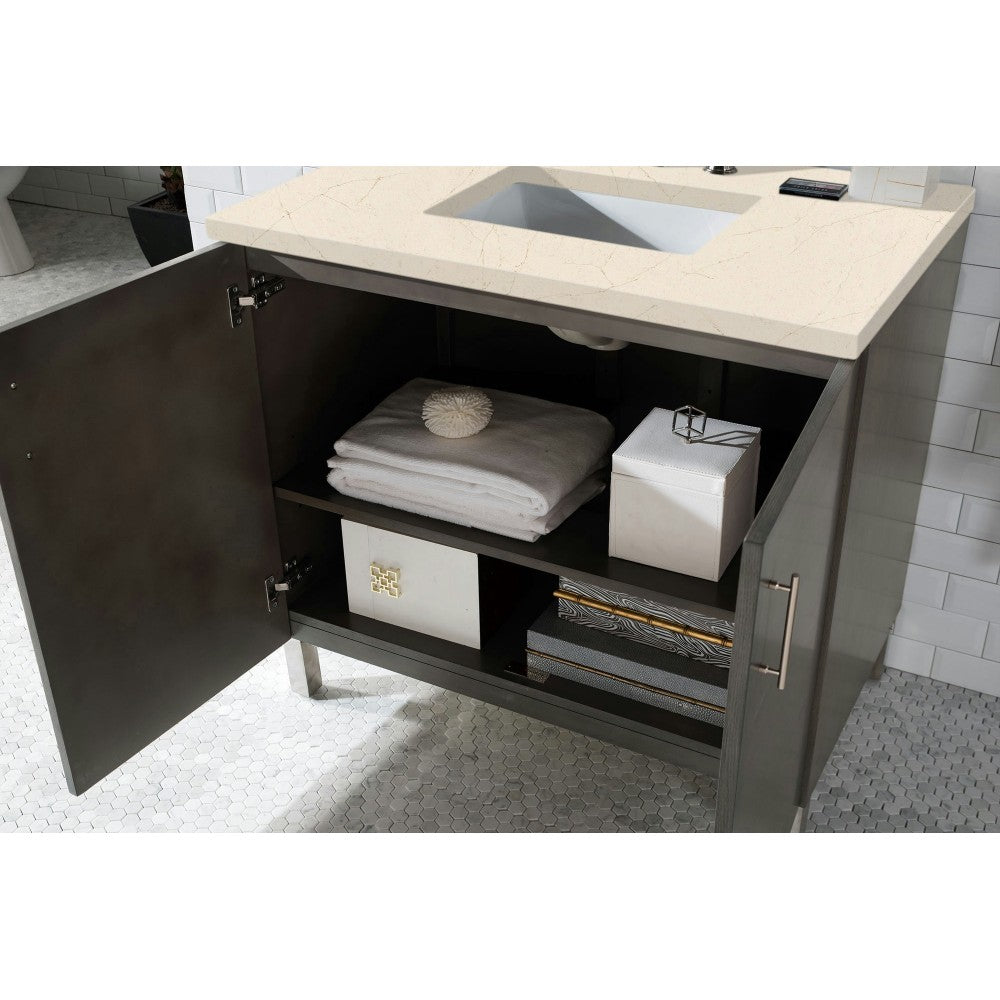 Metropolitan 36" Single Vanity, Silver Oak, w/ 3 CM Eternal Marfil Quartz Top