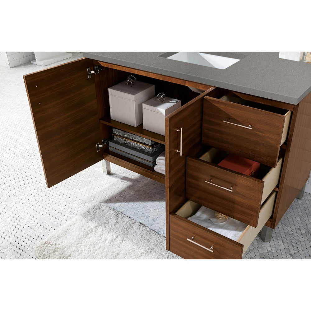 Metropolitan 48" Single Vanity, American Walnut, w/ 3 CM Gray Expo Quartz Top