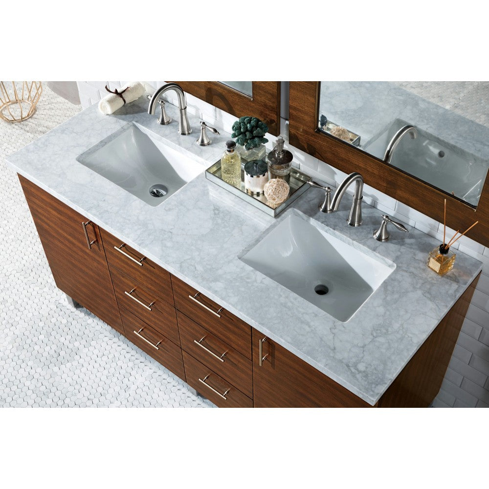 Metropolitan 60" American Walnut Double Vanity w/ 3 CM Carrara Marble Top
