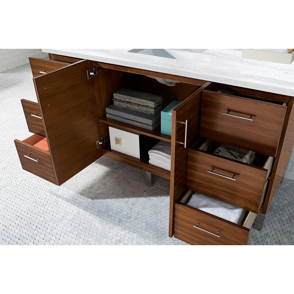 Metropolitan 60" American Walnut Single Vanity w/3 CM Arctic Fall Surface Top
