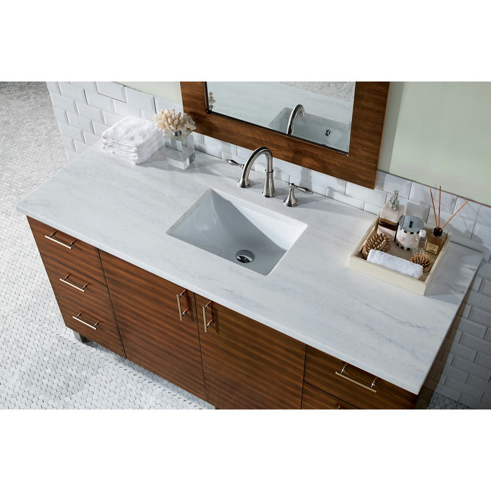 Metropolitan 60" American Walnut Single Vanity w/3 CM Arctic Fall Surface Top