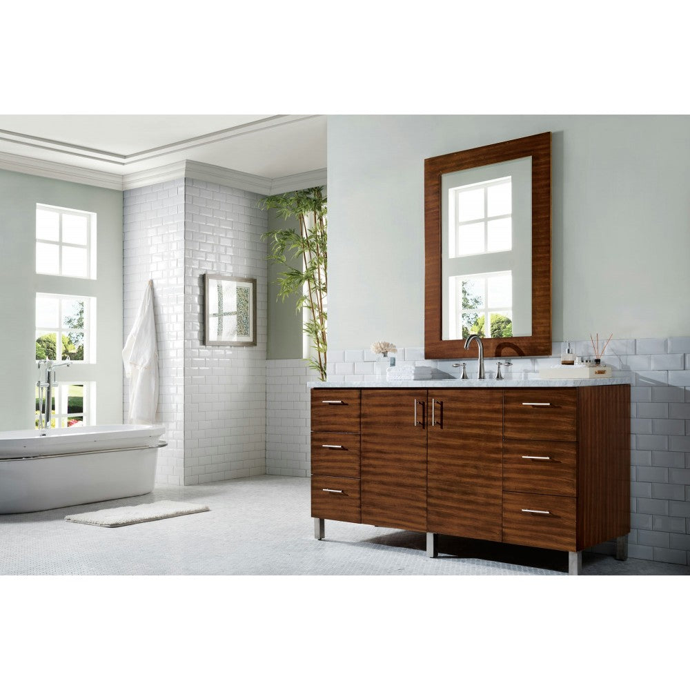Metropolitan 60" American Walnut Single Vanity w/ 3 CM Carrara Marble Top