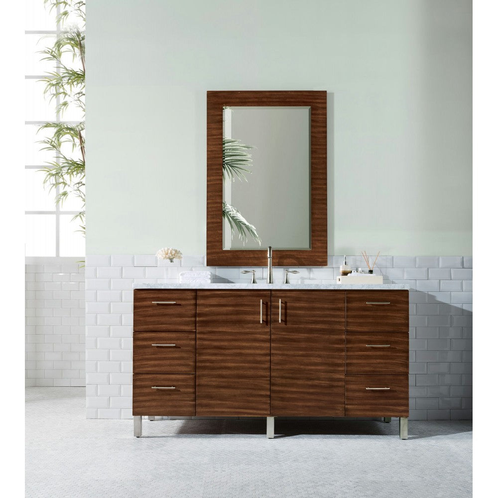 Metropolitan 60" American Walnut Single Vanity w/ 3 CM Carrara Marble Top