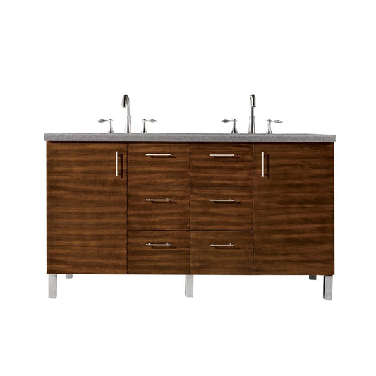 Metropolitan 60" Double Vanity, American Walnut, w/ 3 CM Gray Expo Quartz Top