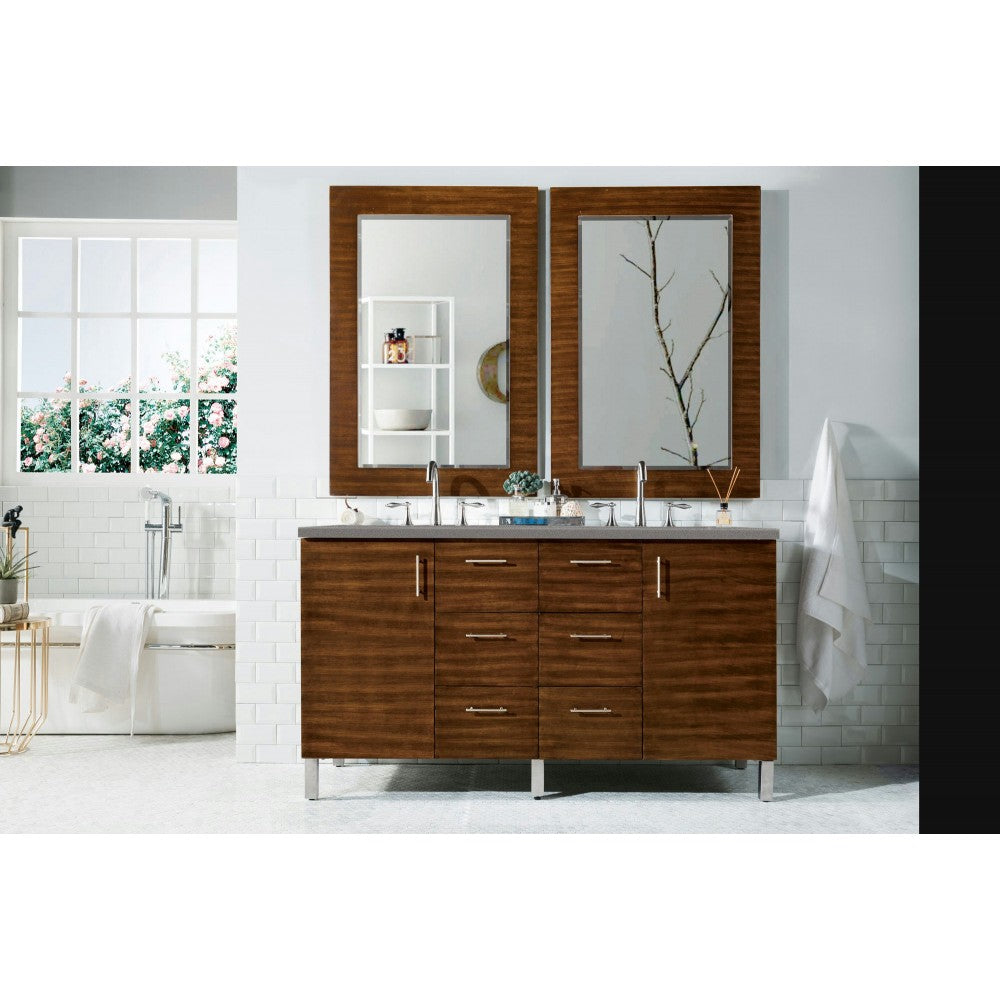 Metropolitan 60" Double Vanity, American Walnut, w/ 3 CM Gray Expo Quartz Top