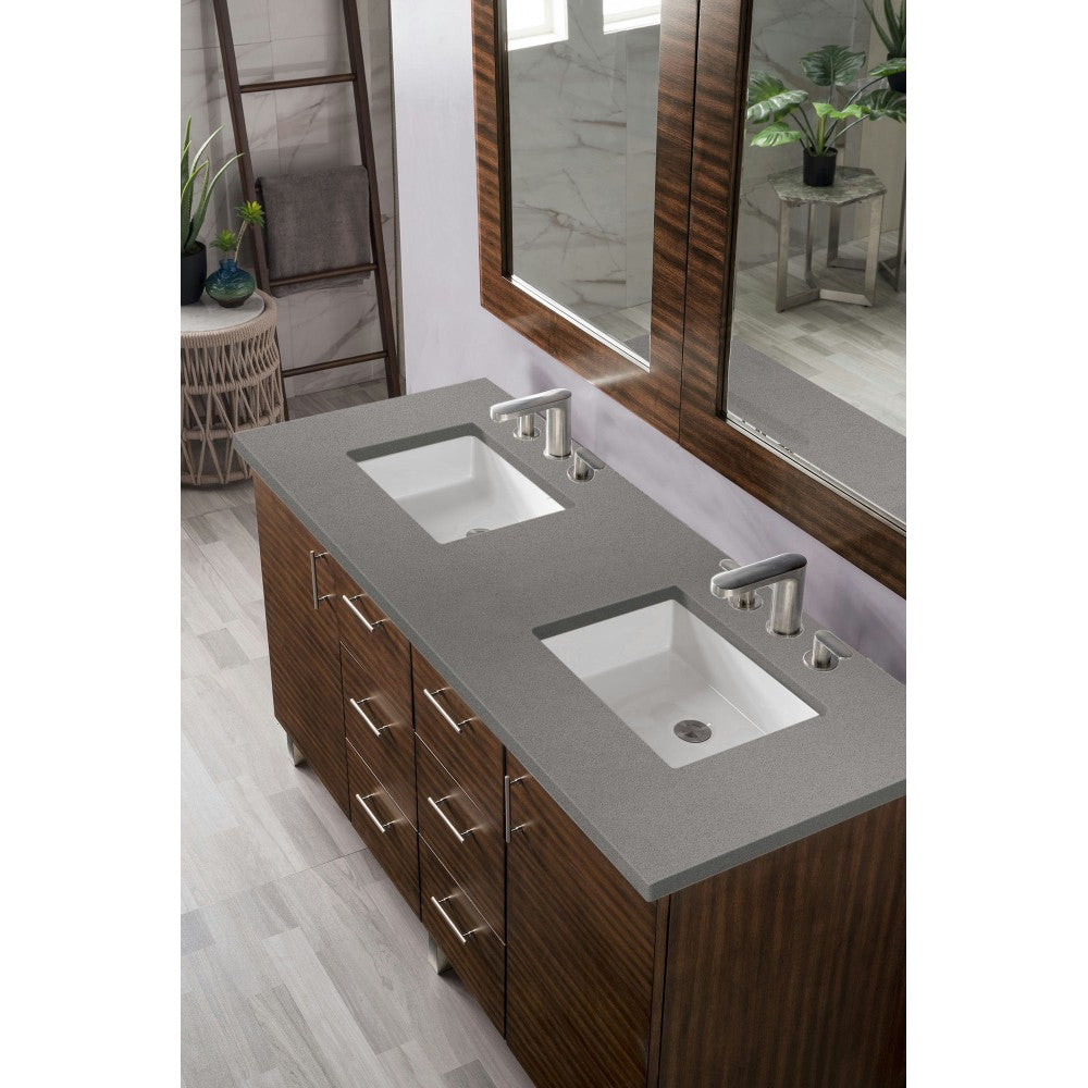 Metropolitan 60" Double Vanity, American Walnut, w/ 3 CM Gray Expo Quartz Top