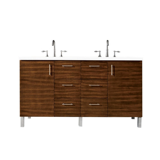 Metropolitan 60" Double Vanity American Walnut w/ 3 CM Classic White Quartz Top