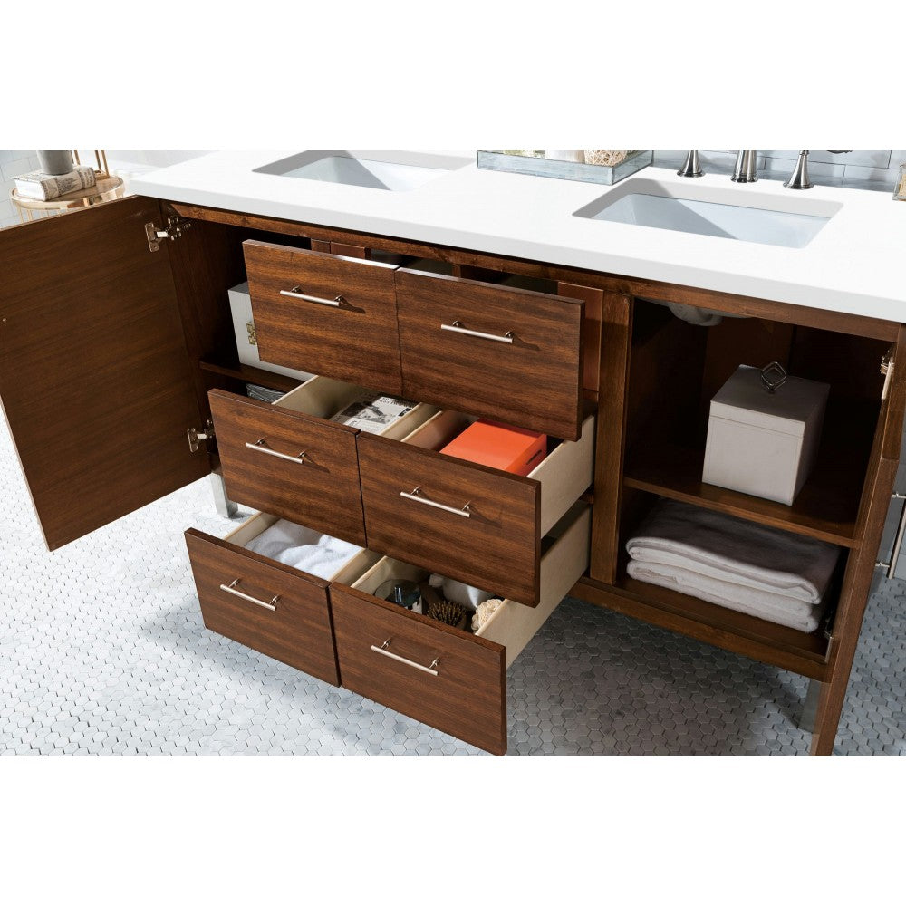 Metropolitan 60" Double Vanity American Walnut w/ 3 CM Classic White Quartz Top