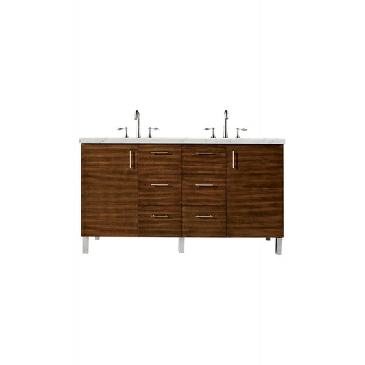 Metropolitan 60" Double Vanity American Walnut w/3 CM Ethereal Noctis Quartz Top