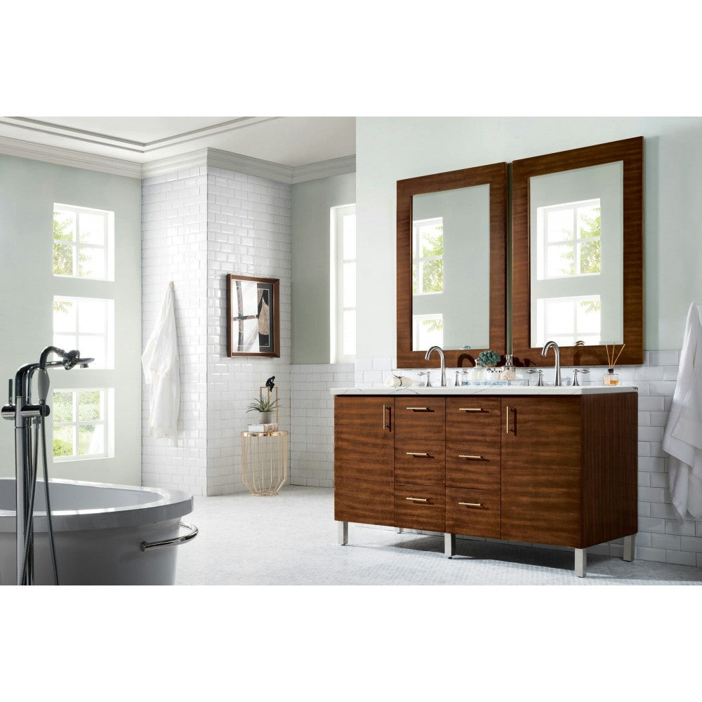 Metropolitan 60" Double Vanity American Walnut w/3 CM Ethereal Noctis Quartz Top