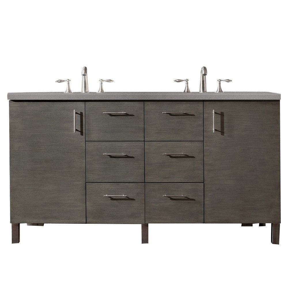 Metropolitan 60" Double Vanity, Silver Oak, w/ 3 CM Gray Expo Quartz Top