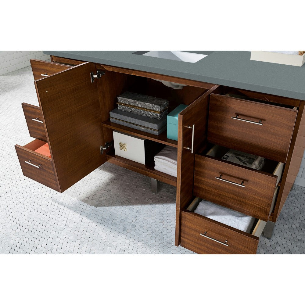 Metropolitan 60" Single Vanity, American Walnut, w/ 3 CM Cala Blue Quartz Top