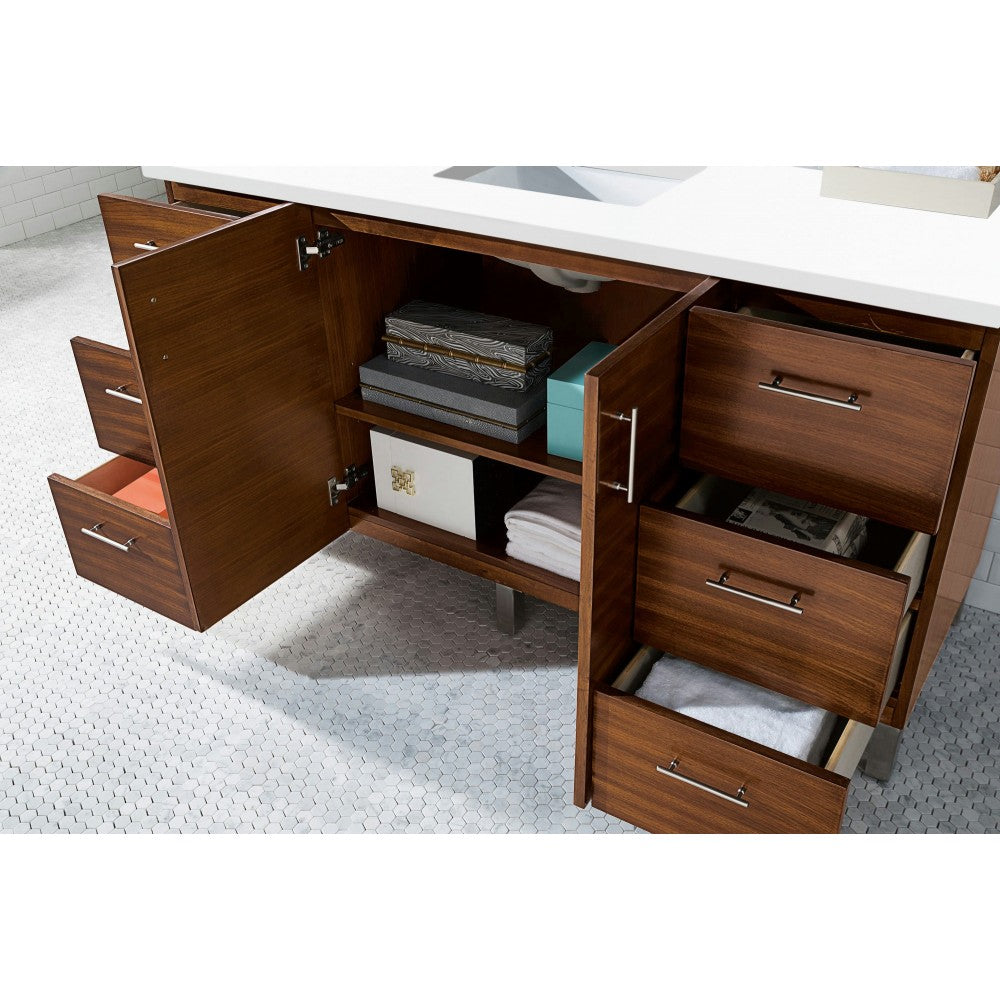 Metropolitan 60" Single Vanity American Walnut w/ 3 CM Classic White Quartz Top