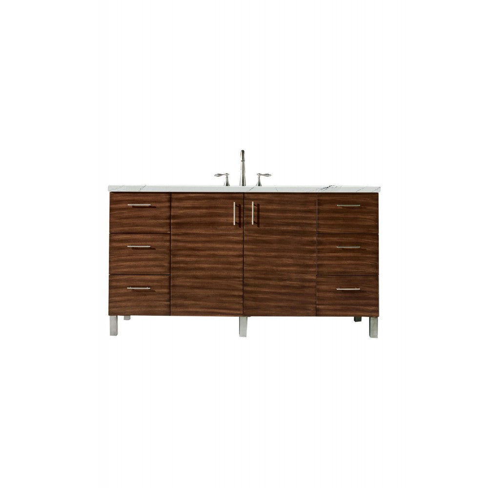 Metropolitan 60" Single Vanity American Walnut w/3 CM Ethereal Noctis Quartz Top