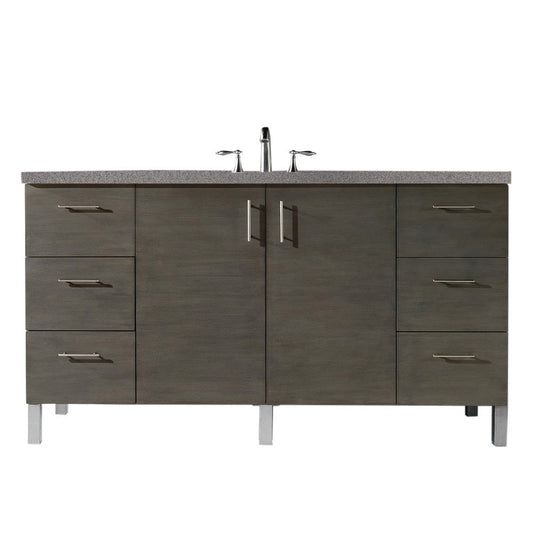 Metropolitan 60" Single Vanity, Silver Oak, w/ 3 CM Gray Expo Quartz Top