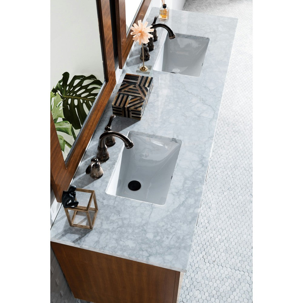 Metropolitan 72" American Walnut Double Vanity w/ 3 CM Carrara Marble Top