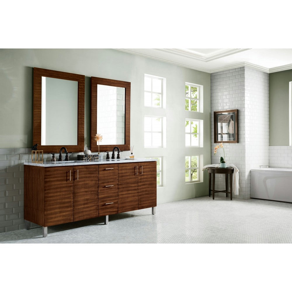 Metropolitan 72" American Walnut Double Vanity w/ 3 CM Carrara Marble Top