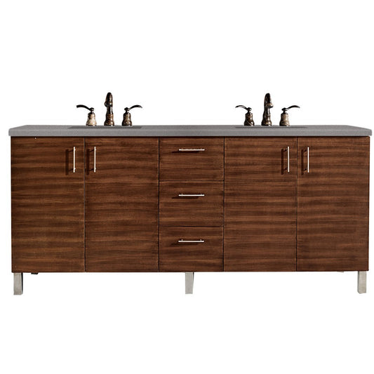 Metropolitan 72" Double Vanity, American Walnut, w/ 3 CM Gray Expo Quartz Top