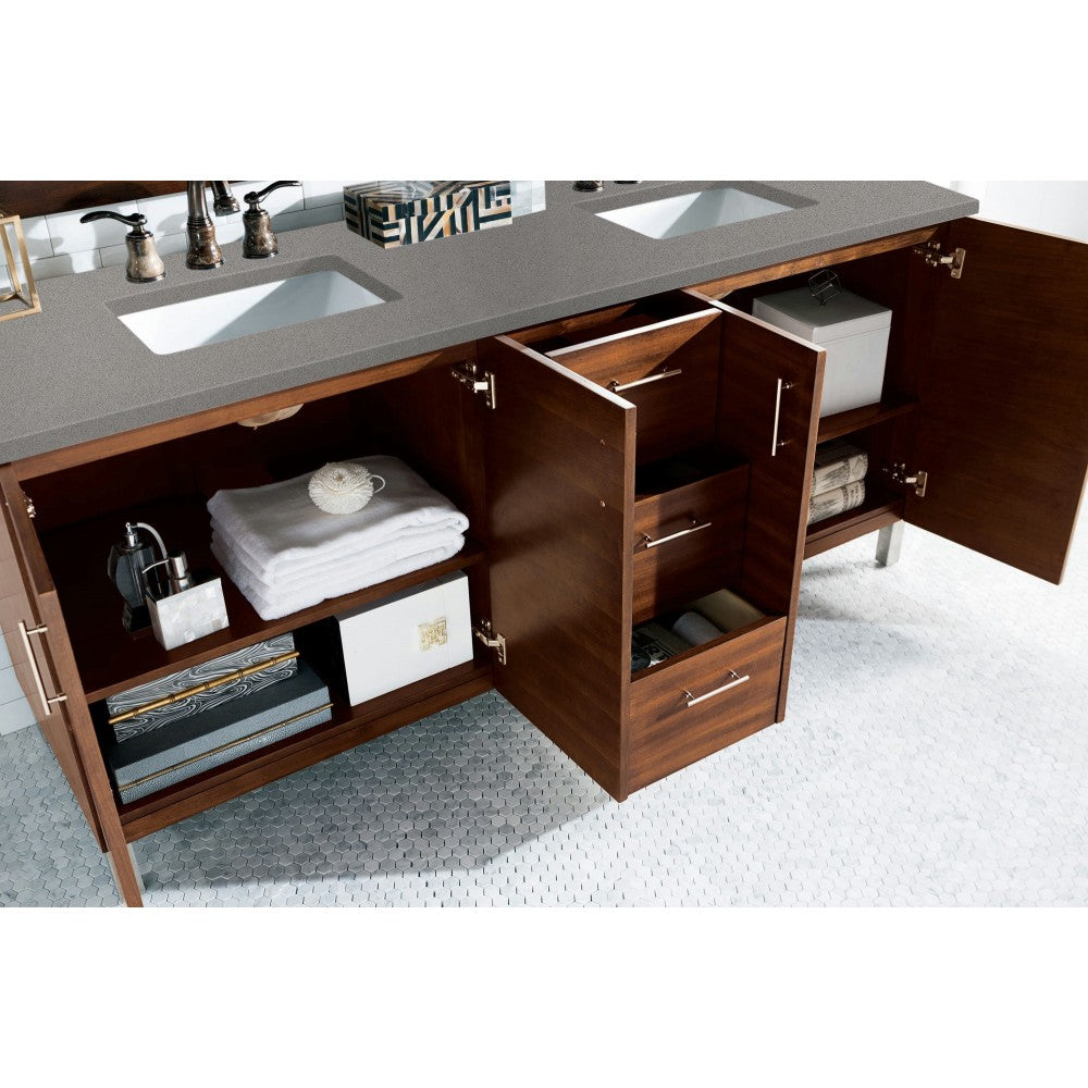 Metropolitan 72" Double Vanity, American Walnut, w/ 3 CM Gray Expo Quartz Top